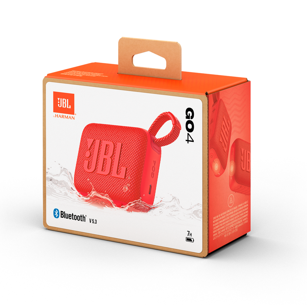 JBL Go 4 Portable Bluetooth Speaker in Red, box